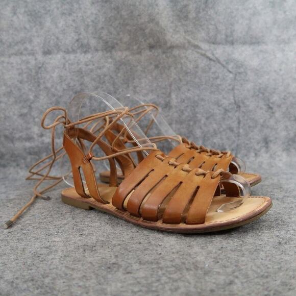 Indigo Rd Shoes Womens 7 Sandals Gladiator Strappy Ankle Tie Brown Casual Flats - Picture 1 of 11